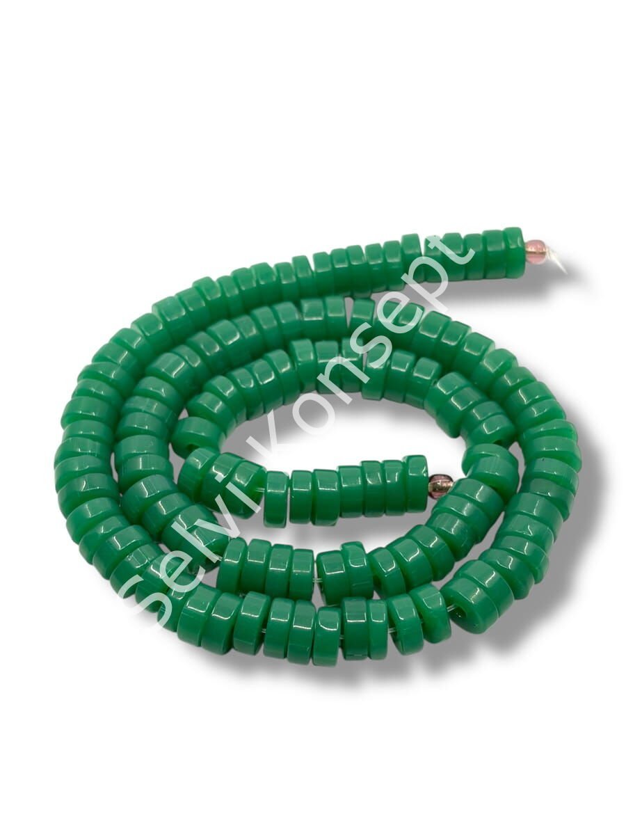 El Yapımı Venetian Parlak Disk-Rondela Cam Boncuk Çimen Yeşili Dizi 8x4 mm