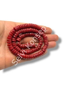 El Yapımı Venetian Parlak Disk-Pul Cam Boncuk Bordo Dizi 8x4 mm