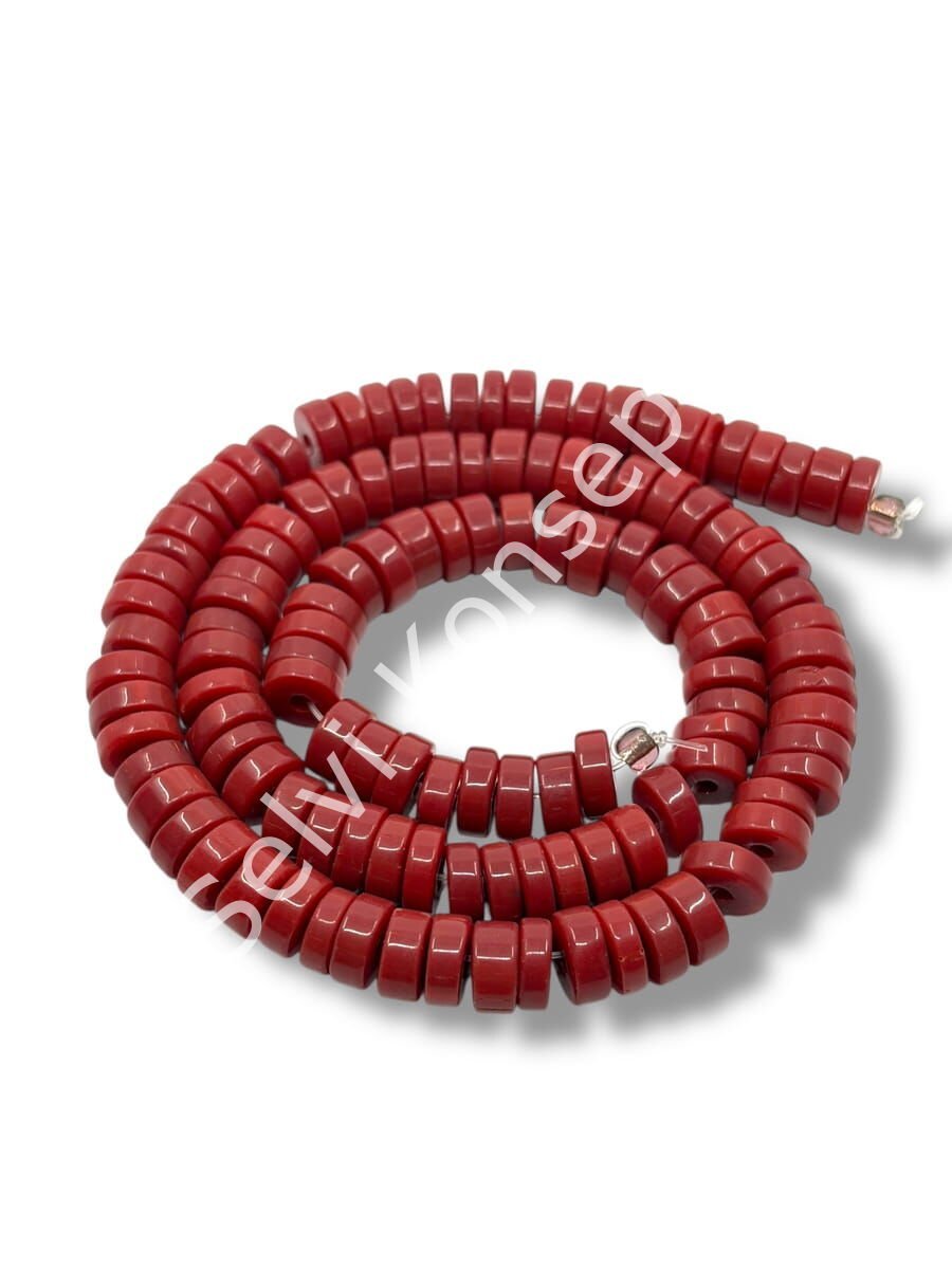 El Yapımı Venetian Parlak Disk-Pul Cam Boncuk Bordo Dizi 8x4 mm