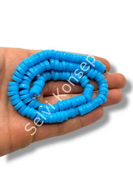 El Yapımı Venetian Parlak Disk-Pul Cam Boncuk Mavi Dizi 8x4 mm