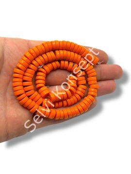 El Yapımı Venetian Parlak Disk-Pul Cam Boncuk Turuncu Dizi 8x4 mm