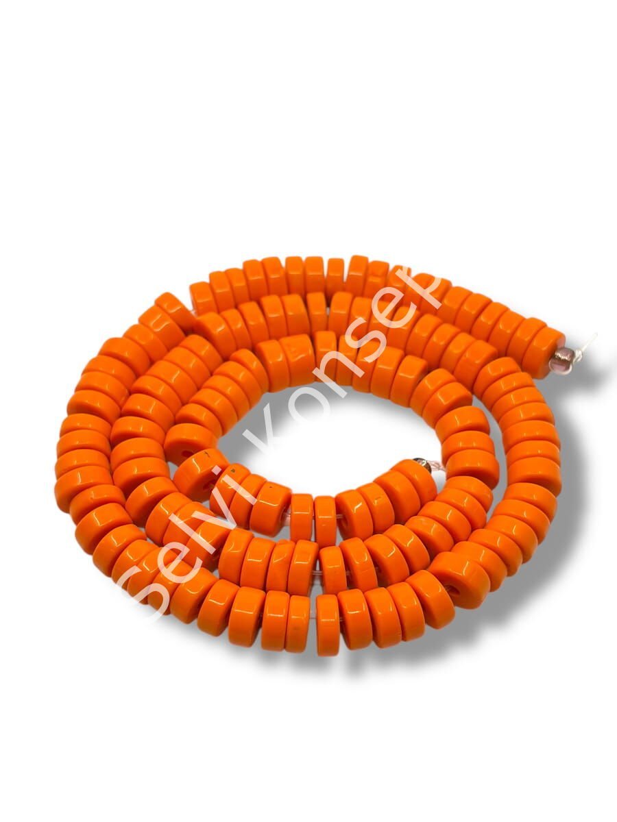 El Yapımı Venetian Parlak Disk-Pul Cam Boncuk Turuncu Dizi 8x4 mm