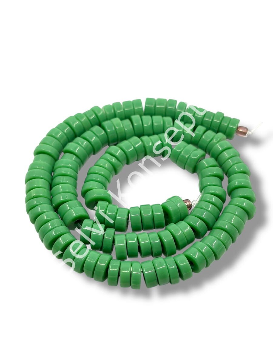 El Yapımı Venetian Parlak Disk-Pul Cam Boncuk Mint Yeşili Dizi 8x4 mm