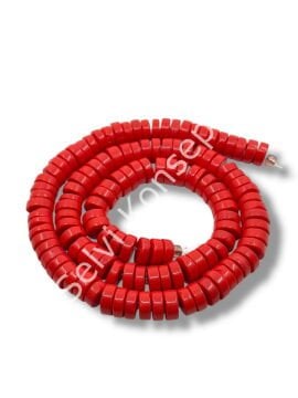 El Yapımı Venetian Parlak Disk-Pul Cam Boncuk Kırmızı Dizi 8x4 mm