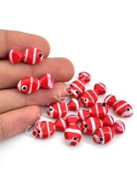 Murano Cam Çizgili Balık Kırmızı