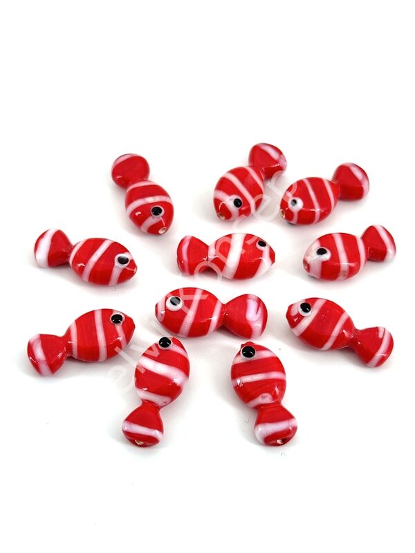 Murano Cam Çizgili Balık Kırmızı