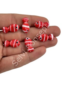 Murano Cam Çizgili Balık Kırmızı