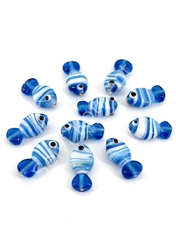 Murano Cam Çizgili Balık Cam Mavi