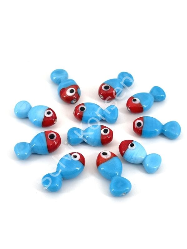 Murano Cam Balık Kırmızı-Mavi