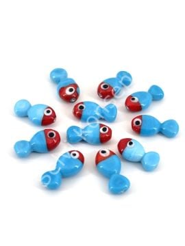 Murano Cam Balık Kırmızı-Mavi