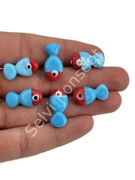 Murano Cam Balık Kırmızı-Mavi