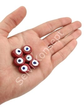 Kırmızı Danagöz Cam Boncuk Küçük Boy 10 Adet
