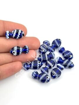 Murano Cam Çizgili Balık Lacivert