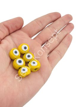 Sarı Danagöz Cam Boncuk Küçük Boy 10 Adet