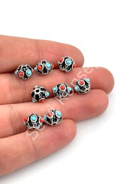 Gümüş Kaplama Çizgili-Boncuklu Ara Malzeme 9x8 mm