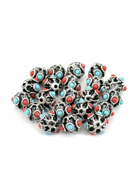 Gümüş Kaplama Çizgili-Boncuklu Ara Malzeme 9x8 mm