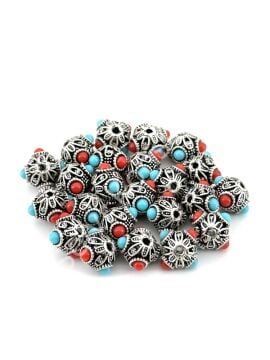 Gümüş Kaplama İşlemeli-Boncuklu Ara Malzeme 9x7 mm