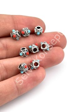 Gümüş Kaplama Boncuklu Küp  Ara Malzeme 7x6 mm 10 Adet