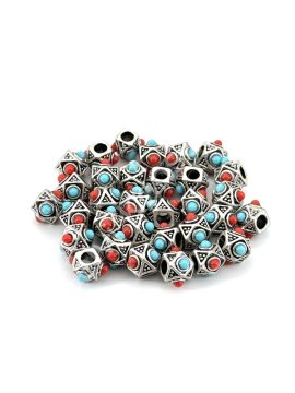 Gümüş Kaplama Boncuklu Küp  Ara Malzeme 7x6 mm 10 Adet