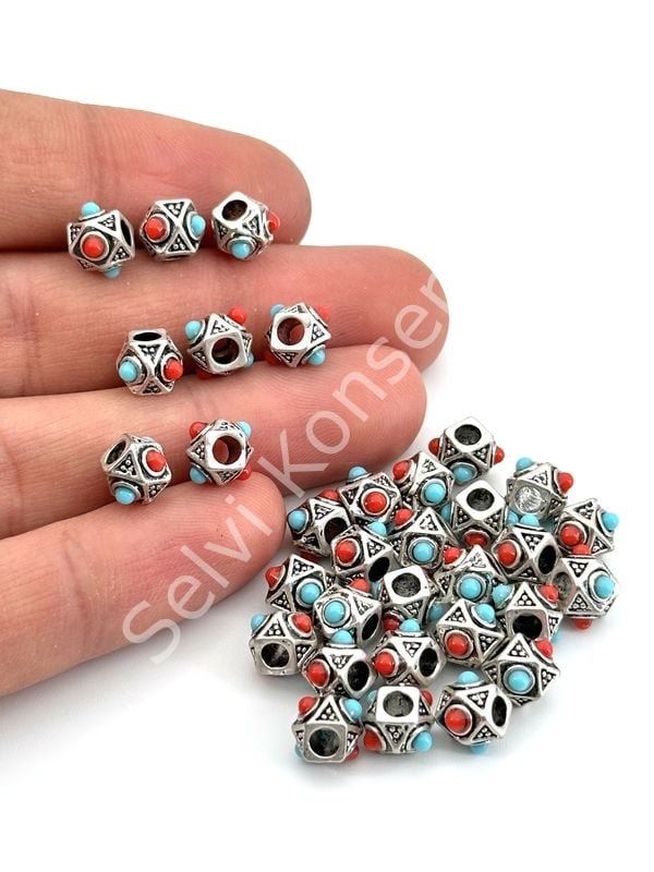 Gümüş Kaplama Boncuklu Küp  Ara Malzeme 7x6 mm