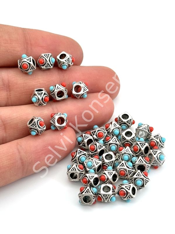 Gümüş Kaplama Boncuklu Küp  Ara Malzeme 7x6 mm 10 Adet