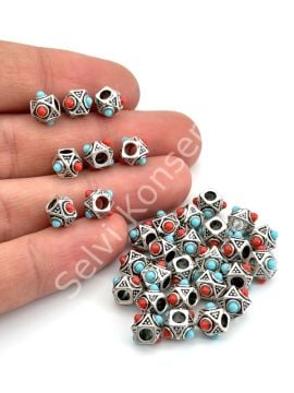 Gümüş Kaplama Boncuklu Küp  Ara Malzeme 7x6 mm 10 Adet