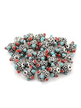 Gümüş Kaplama Desenli-Boncuklu Ara Malzeme 11x10 mm