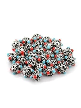 Gümüş Kaplama Desenli-Boncuklu Ara Malzeme 9x7 mm