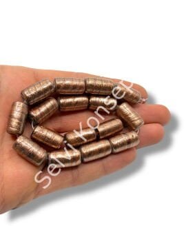 El Yapımı Vintage Aventurin Bakır Işıltılı Cam Boncuk Silindir Form 10x19 mm