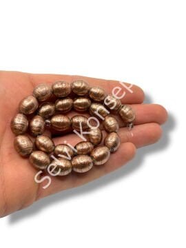 El Yapımı Vintage Aventurin Bakır Işıltılı Cam Boncuk Elips Form 10x12 mm
