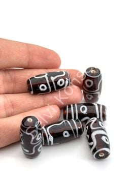 Etnik Desenli Oval Cam Boncuk Şeffaf Kahverengi 10 Adet