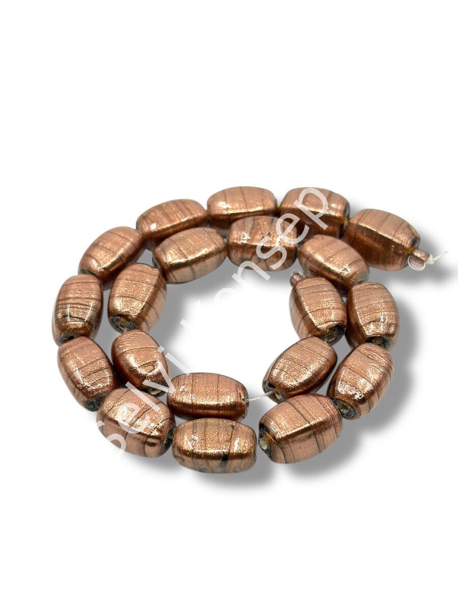 El Yapımı Vintage Aventurin Bakır Işıltılı Cam Boncuk Yastık Form 10x15 mm