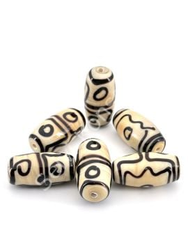 Etnik Desenli Oval Cam Boncuk Krem 10 Adet