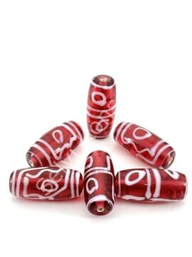 Etnik Desenli Oval Cam Boncuk Nar Çiçeği 10 Adet