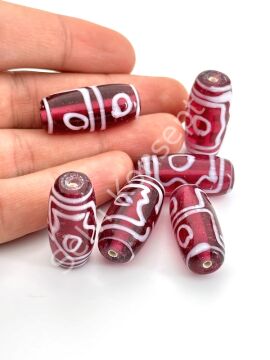 Etnik Desenli Oval Cam Boncuk Nar Çiçeği 10 Adet