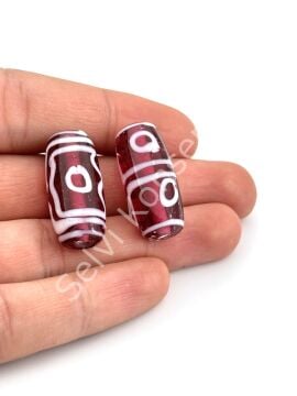 Etnik Desenli Oval Cam Boncuk Nar Çiçeği 10 Adet