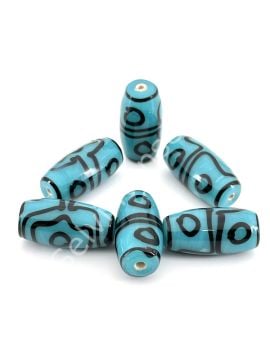 Etnik Desenli Oval Cam Boncuk Turkuaz 10 Adet