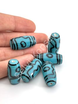 Etnik Desenli Oval Cam Boncuk Turkuaz 10 Adet