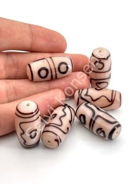 Etnik Desenli Oval Cam Boncuk Pembe 10 Adet