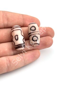 Etnik Desenli Oval Cam Boncuk Pembe 10 Adet