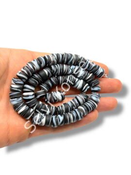 El Yapımı Venetian Zebra Sarmalı Mat Rondela Cam Boncuk Dizi 10x5 mm