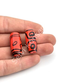 Etnik Desenli Oval Cam Boncuk Kırmızı 10 Adet