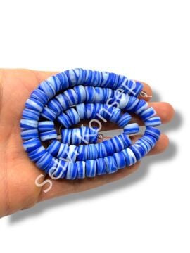 El Yapımı Venetian Gece Mavisi Sarmalı Mat Rondela Cam Boncuk Dizi 10x5 mm