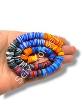 El Yapımı Venetian Karnaval Sarmalı Mat Rondela Cam Boncuk Dizi 10x5 mm