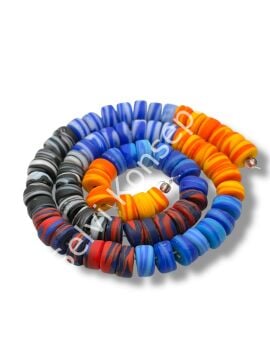 El Yapımı Venetian Karnaval Sarmalı Mat Rondela Cam Boncuk Dizi 10x5 mm