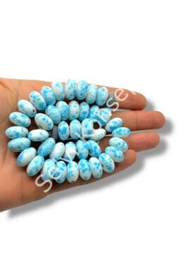 El Yapımı Terrazzo Mat Rondela Beyaz-Mavi Cam Boncuk 12x7 mm