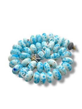 El Yapımı Terrazzo Mat Rondela Beyaz-Mavi Cam Boncuk 12x7 mm