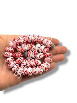 El Yapımı Terrazzo Mat Rondela Beyaz-Kırmızı Cam Boncuk 12x7 mm