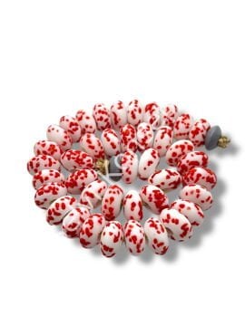 El Yapımı Terrazzo Mat Rondela Beyaz-Kırmızı Cam Boncuk 12x7 mm