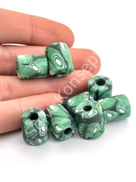 Gana-Krobo Cam Boncuk Yeşil 13x16 mm 10 Adet